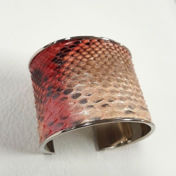 Metallic/ Pink Hand Painted Python Snakeskin Cuff Bracelet/ Handcrafted - Picture 10 of 16